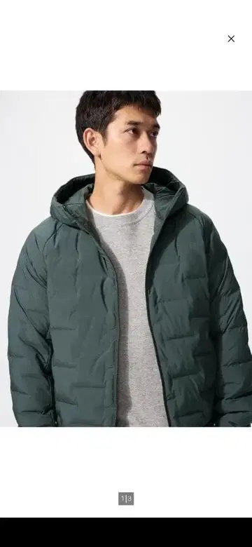 유니클로 다크 그린 퍼프 테크 후드티 남성용 XL