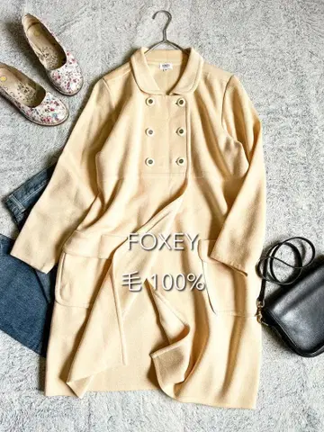 [ FOXEY ] 폭시 울 100% 롱 코트 금장 버튼 아이보리 38