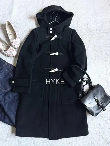 [ HYKE ] 하이크 더플 코트 화이트 토글 헤링본 롱 기장 1