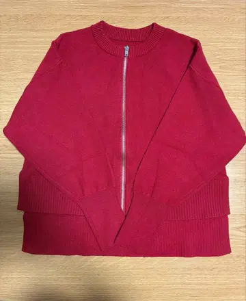 빨간색 니트 스웨터 풀 집업 AIRY