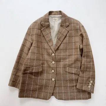 새상품급 클리닝 Lene 해린본 체크 테일러드 자켓 브라운 계열