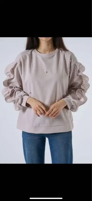 프릴 장식 펄 장식 상의