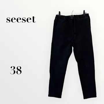 씨 세트 팬츠 블랙 38 허리밴딩 무지 심플 캐주얼 벨트