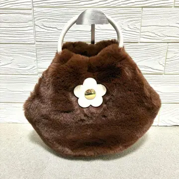 미사용 새상품 MARY QUANT 퍼 백 브라운 플라워 모티브