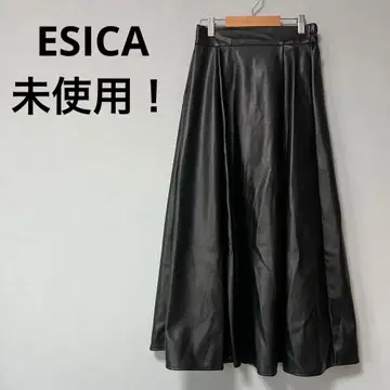새상품 택 포함 ESICA 인조 가죽 플레어 롱 스커트 M 에시카
