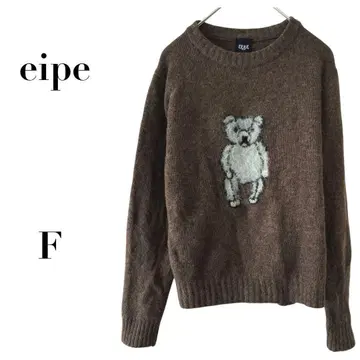 에이프 곰 무늬 자수 울 니트 브라운 프리 심플 캐주얼 가을/겨울