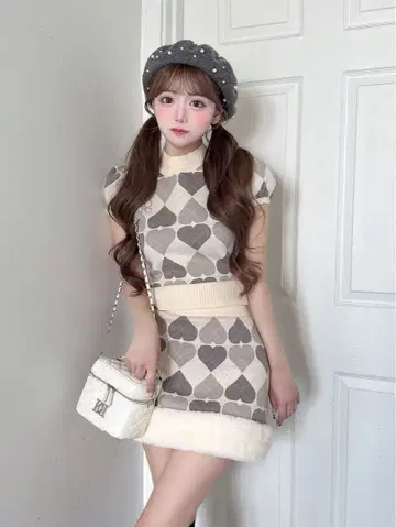 Darich 아가일 하트 체크 니트 셋업 (IVO/FREE)