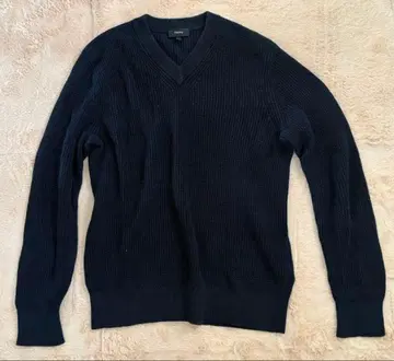 띠어리 미들 게이지 V넥 니트 L 코튼 린넨 네이비