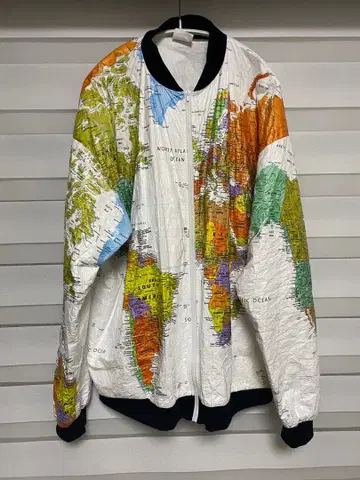 휴스턴 세계 지도 프린트 페이퍼 자켓 블루종 XXL