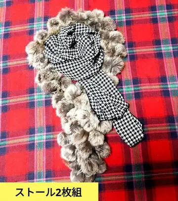 퍼 달린 머플러풍 체크 무늬 스톨 2개 묶음 판매