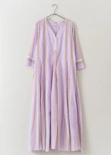 누키테파 원피스 Cotton Stripe V Neck Dress