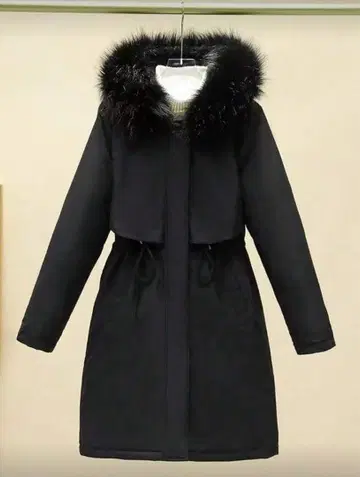 퍼 달린 롱 다운 자켓 블랙