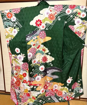 평화색 고전 꽃무늬 후리소데 기장 164