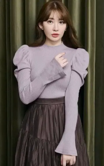 하립투 Volume Sleeve Rib Knit Top M