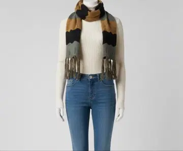 울 모헤어 100% 보더 머플러 클리닝 완료 블랙 그레이