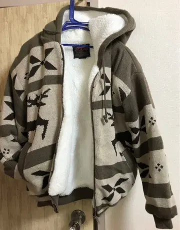 West Sea 사슴 패턴 플리스 안감 집업 후드티