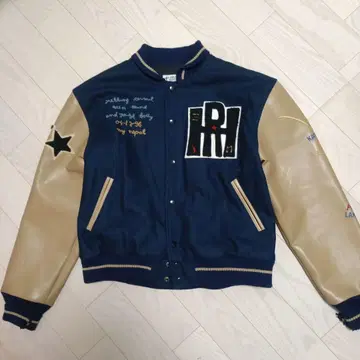 HIGH STANDARD 바시티 자켓 L 네이비/베이지