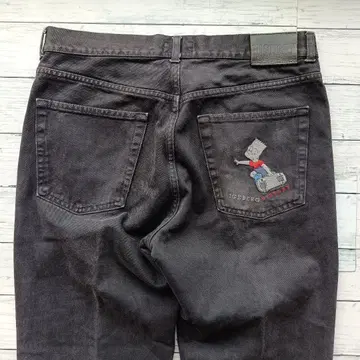 90s ICEBERG 블랙 데님 팬츠 이탈리아제 심슨 자수 38