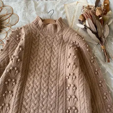 빈티지 구제 의류 폼폼 하이넥 케이블 짜임 울 니트