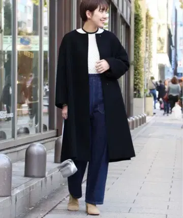 저널 스탠다드 멜톤 플레어 코트 노카라 코트 M 사이즈 블랙