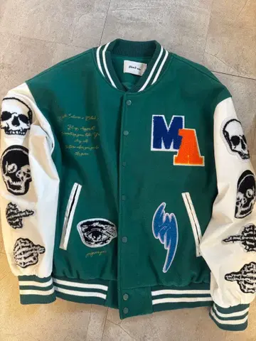 Black air 스컬 자수 바시티 자켓 L 그린