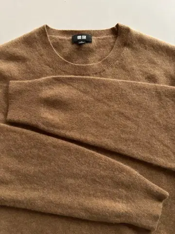브라운 베이지 캐시미어 100% 크루넥 긴팔 스웨터 M