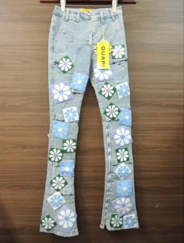 GUAPI 꽃무늬 패치워크 스키니 데님 W28