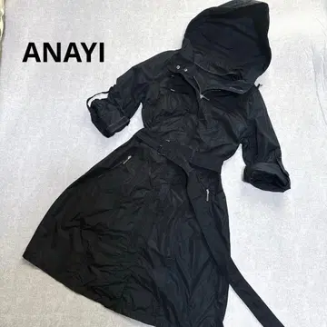아나이 ANAYI 롱 자켓 코트 나일론 블랙 벨트 포함 M