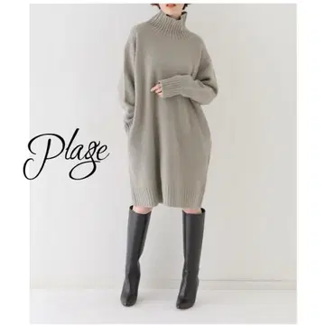 [ 새상품급 ] 플라주 울 캐시미어 하이넥 니트 원피스 풀오버