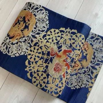 앤티크 나고야 오비 당사자 드래곤 용 직조 순수 실크 다이쇼 로망 N22