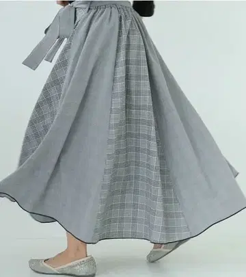 n'Or 체크 절개 롱 스커트 플레어 스커트 오샤레 워커