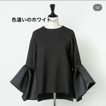 HEVE 컬러 슬리브 블라우스 화이트