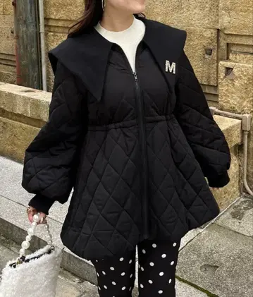 미사용품 택 포함 prose verse 빅 칼라 퀼팅 페플럼 블루종