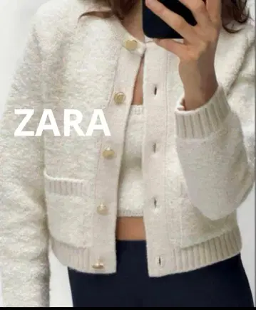 새상품급 ZARA 부클레 니트 가디건 아이보리 골드 버튼
