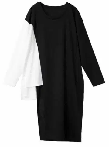 OSMOSIS 바이컬러 절개 비대칭 롱 티셔츠 상의