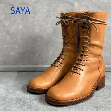 SAYA 사야 레이스업 가죽 부츠 사이드 지퍼 23.5cm