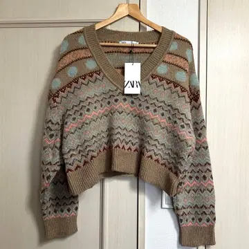 [ 새상품 ] ZARA 자카드 스웨터 페어아일 패턴