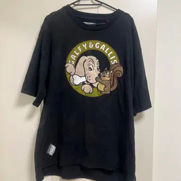 GALFY 개와 다람쥐 자수 티셔츠 블랙
