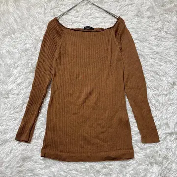 [ 투모로우랜드 ] 리브 니트 스퀘어 넥 상의 브라운 코튼 봄/가을/겨울