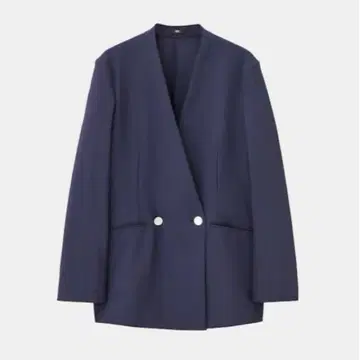 PLST 하이 스트레치 트리코트 컬러리스 더블 자켓 XS 네이비