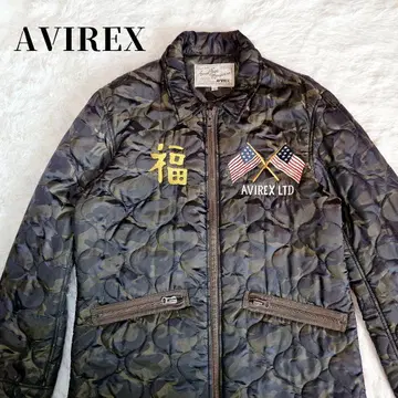 AVIREX 자수 베트남 자켓 XL 카모플라쥬 밀리터리 퀼팅 짙은 녹색