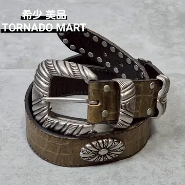 레어 새상품급 TORNADO MART 악어 무늬 웨스턴 벨트 가죽 스터드