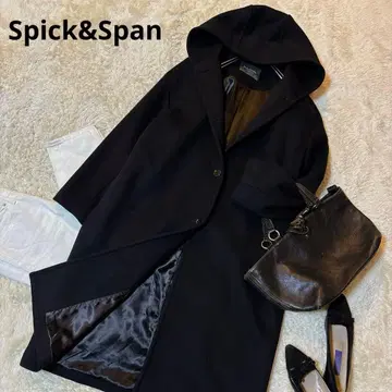 새상품급*스픽앤스팬 울 혼방 후디드 롱 코트 블랙 38 블랙