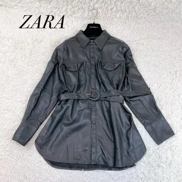 컨디션 최상 ZARA 자라 오버 셔츠 벨트 포함 인조 가죽 L 블랙