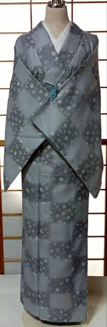 블루 그레이 꽃무늬 워셔블 이중 기모노 특가 판매