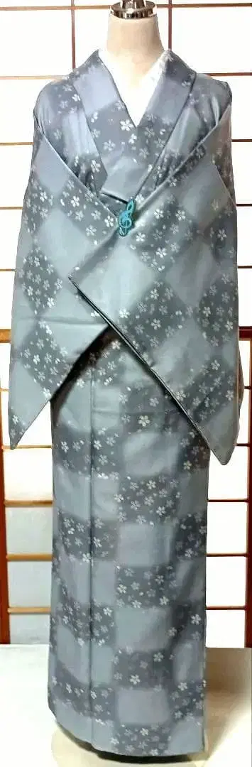 블루 그레이 꽃무늬 워셔블 이중 기모노 특가 판매