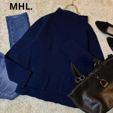 새상품급*마가렛호웰 니트 울 네이비 모크넥 포켓