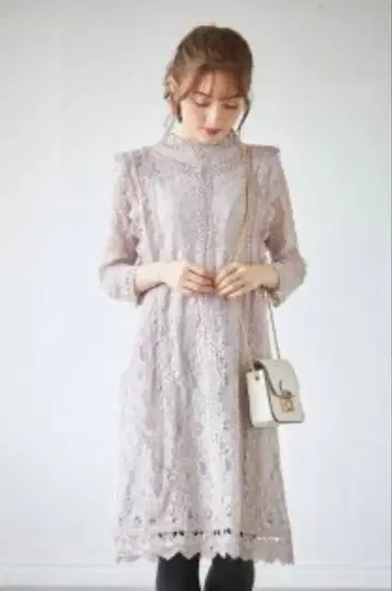 tocco 레이스 7부 소매 원피스 라이트 그레이