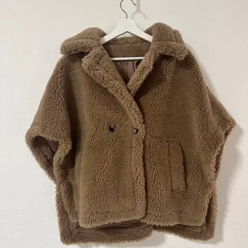 보아 자켓 더블 버튼 후드 부착 브라운