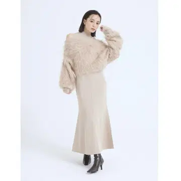 anuans 오프숄더 레이어드 니트 원피스